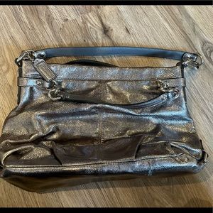 Coach Brushed Metallic Gun Metal Shoulder Hobo Bag